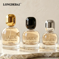 Botella de Perfume Redonda de Vidrio de Lujo Personalizada, 30ml 50ml 100ml, Botella de Perfume Vacía con Fondo Transparente Único y Tapa Negra, Plateada o Dorada