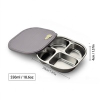Kotak Makan Siang Stainless Steel 4 Sekat Portabel 600ml Bebas BPA Dengan Tutup Berventilasi Untuk Anak-Anak dan Dewasa, Tersedia OEM