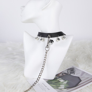 Leather <b>Collar</b> With 5 Bells Black Punk Style SM <b>Bondage</b> Adult Accessory - Product Image 2