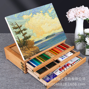 Chevalet de dessin en bois avec tiroir de rangement, boîte à fournitures artistiques 3 en 1 pour le croquis et la peinture, utilisation sur bureau - Product Image 2