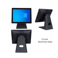 Terminal de point de vente en alliage d'aluminium à écran simple/double de 15/15, 6 pouces Machine de paiement Win7 de vente au détail/restaurant avec fonction SDK