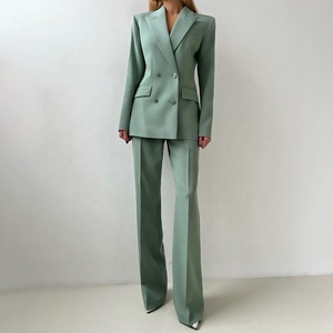 Completo <span class=keywords><strong>Donna</strong></span> <span class=keywords><strong>Verde</strong></span> Menta Business Casual con Scollo a V, Collo a Revers, Doppio Petto Nascosto, 3 Pezzi (Blazer e Pantalone) per Ufficio - Product Image 1