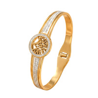 Gelang Bangle Trendy Fashion Grosir dari Baja Anti Karat Berlapis Emas Perak dengan Motif Pohon Kehidupan, Hadiah untuk Wanita, Buatan China