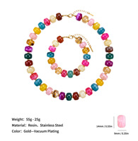Ensemble collier et bracelet en acier inoxydable plaqué or sous vide avec perles en résine aux couleurs vives Dopamine, finition brillante, idéal pour les vacances d'été, cadeau parfait