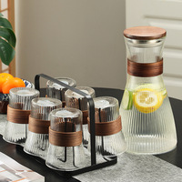 Bouilloire moderne et écologique pour la maison, théière avec poignée en bois, ensemble de tasses en verre borosilicate transparent de haute qualité