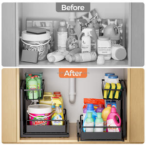 Organizador <span class=keywords><strong>de</strong></span> Gabinete <span class=keywords><strong>de</strong></span> <span class=keywords><strong>Cocina</strong></span> Extensible <span class=keywords><strong>de</strong></span> Metal WIREKING, Diseño <span class=keywords><strong>de</strong></span> Doble Deslizamiento, Altura Ajustable, Organizador Debajo del Fregadero - Product Image 6