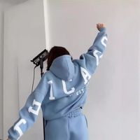 Ensemble de survêtement décontracté surdimensionné personnalisable pour femme 2026 – Sweat-shirt épais à manches longues avec imprimé au dos, coupe décontractée, idéal pour la détente