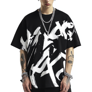 Promotion Exceptionnelle : T-Shirt <span class=keywords><strong>Noir</strong></span> Homme Oversize Imprimé Encre Abstraite Blanche, Confortable et Décontracté, Style Streetwear, Manches Courtes - Product Image 6