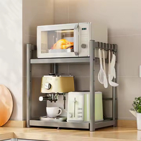 Support de micro-ondes réglable à 2 niveaux, extensible, en métal, avec étagère coulissante pour four à micro-ondes et pâtisserie