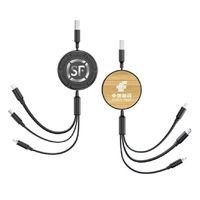 Kabel Data 3-in-1 Retractable Motif Gabus Pengisian Cepat dengan LOGO Kustom, MOQ Rendah, untuk Konektor iPhone Tipe-C/Micro USB