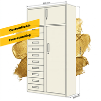 Armoire en acier robuste, design moderne, verrouillable, autoportante, réglable, 3 portes, 10 tiroirs, personnalisable, pour la maison, le bureau ou l'atelier