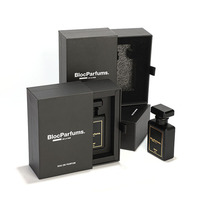 Boîtes de parfum d'emballage de luxe en papier cosmétique de bouteille magnétique noire de 30ml 50ml 100ml avec logo personnalisé
