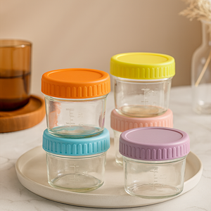 Bocaux de conservation alimentaire en <span class=keywords><strong>verre</strong></span> de style moderne, compatibles micro-ondes, lave-vaisselle et congélateur, avec couvercle en plastique, 120 ml, carton durable, boîtes de cuisine - Product Image 1