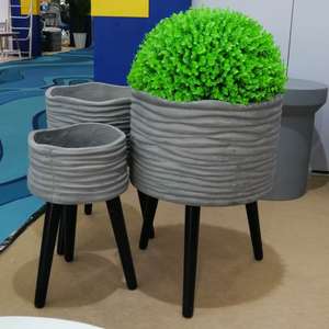 Pot <span class=keywords><strong>de</strong></span> jardin en fibres naturelles, effet terrarium, <span class=keywords><strong>avec</strong></span> jambes en <span class=keywords><strong>bois</strong></span> - Product Image 2