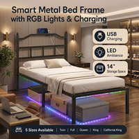 Fabrikdesign Robuster Geräuschloser & Rutschfester Metallbettrahmen mit Kopfteil-Steckdose LED-Licht Stauraum Direkt vom Hersteller