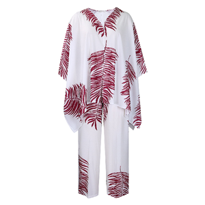 Mode sexy femmes vêtements mode ample <span class=keywords><strong>grande</strong></span> <span class=keywords><strong>taille</strong></span> imprimé col en v haut large jambe pantalon costume - Product Image 2