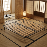 Sommier de lit king-size en métal robuste avec lattes fixées, base de lit plateforme anti-déplacement pour chambre à coucher