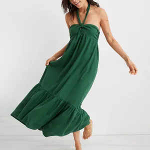 Manufacturer Chinese Supplier Custom Green Neck OEM Halter Neck Dress Women