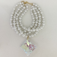Collier de perles personnalisable tendance avec grandes perles, cristaux et breloques goutte d'eau en diamant, chaîne de perles multicouche, cadeau de fête