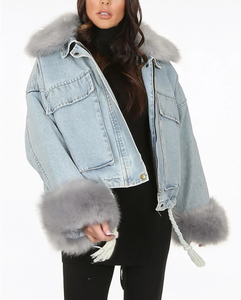 <span class=keywords><strong>Giacca</strong></span> di jeans di lusso <span class=keywords><strong>oversize</strong></span> per <span class=keywords><strong>donna</strong></span> cappotti invernali con decorazione a bottone traspirante e <span class=keywords><strong>giacca</strong></span> di pelliccia Plus Size - Product Image 2