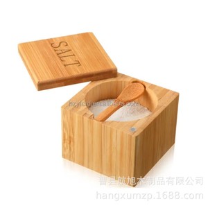 Wooden Salt Container With Spoon Swivel Lid Airtight Kitchen <b>Spice</b> <b>Jar</b> For Table Use - Product Image 2
