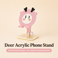 Support de téléphone en acrylique rose beige avec logo personnalisé, motif cerf de dessin animé, réglable multi-angles, pour tablette, idéal pour cadeaux promotionnels