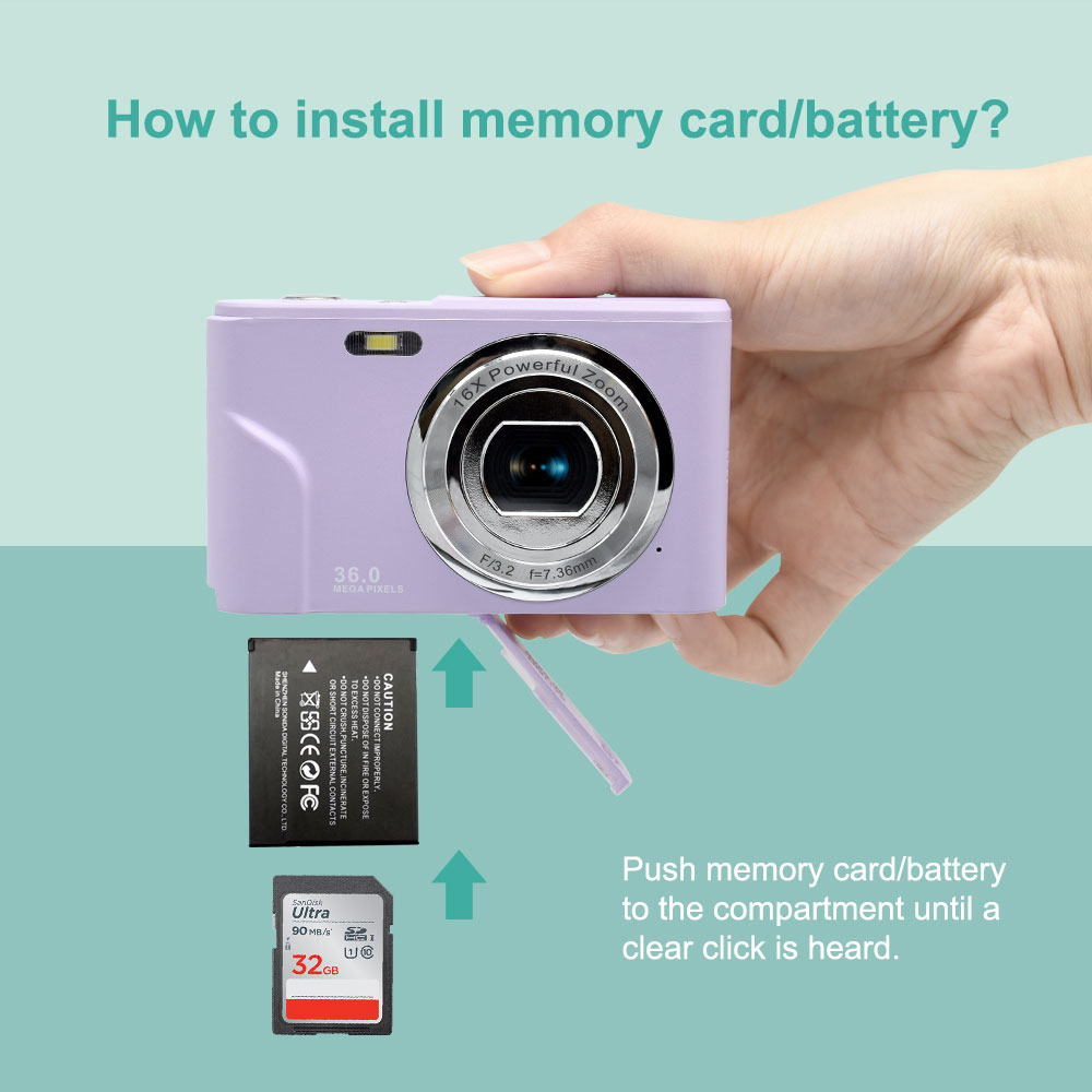 Black Digital Photo Camera Compact Camera with  2 4 Inch IPS Screen Rechargeable Battery and USB Cable to Connect Computer