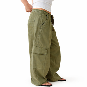 Pantaloni <span class=keywords><strong>Cargo</strong></span> da <span class=keywords><strong>Donna</strong></span> Vintage Casual, Vestibilità Rilassata, Gamba Larga, Vita con Coulisse, Stile Streetwear - Product Image 3