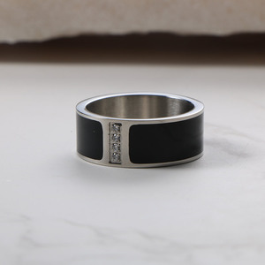 Titanium Steel <b>Ring</b> Black White Minimalist <b>Couple</b> <b>Ring</b> With Diamond Bezel Setting Wedding Jewelry SA596 - Product Image 3
