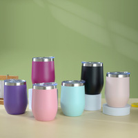 Gobelet à vin en acier inoxydable de 12 oz, forme œuf, avec revêtement en poudre mate personnalisé, avec couvercle, tasse à café isotherme