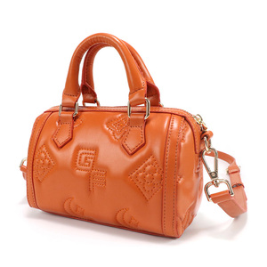 Wholesale Custom Logo Full Embossed Pattern Waterproof Genuine Leather Cylinder Fashion <b>Handbag</b> - Product Image 4