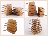 Boîtes d'emballage rectangulaires, 50 pièces, conteneurs bouclés, pliables, livraison à emporter, emballage jetable, papier kraft marron, boîtes de restauration rapide