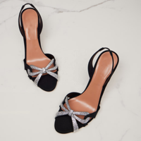 Nouvelles sandales à talons hauts en daim noir, design élégant, ornées d'un nœud en strass, sandales de soirée de créateur, grandes tailles jusqu'au 46