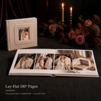 Album photo en velours crème ivoire avec couverture à panneaux rainurés et pages rigides imprimées pour studios de nouveau-nés et de famille