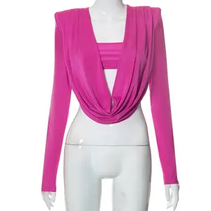 Nuevas llegadas Color sólido Mujeres Sexy Manga larga Hombrera Hollow Out Tube-tops <span class=keywords><strong>Camiseta</strong></span> casual Tops sueltos Crop Top - Product Image 1