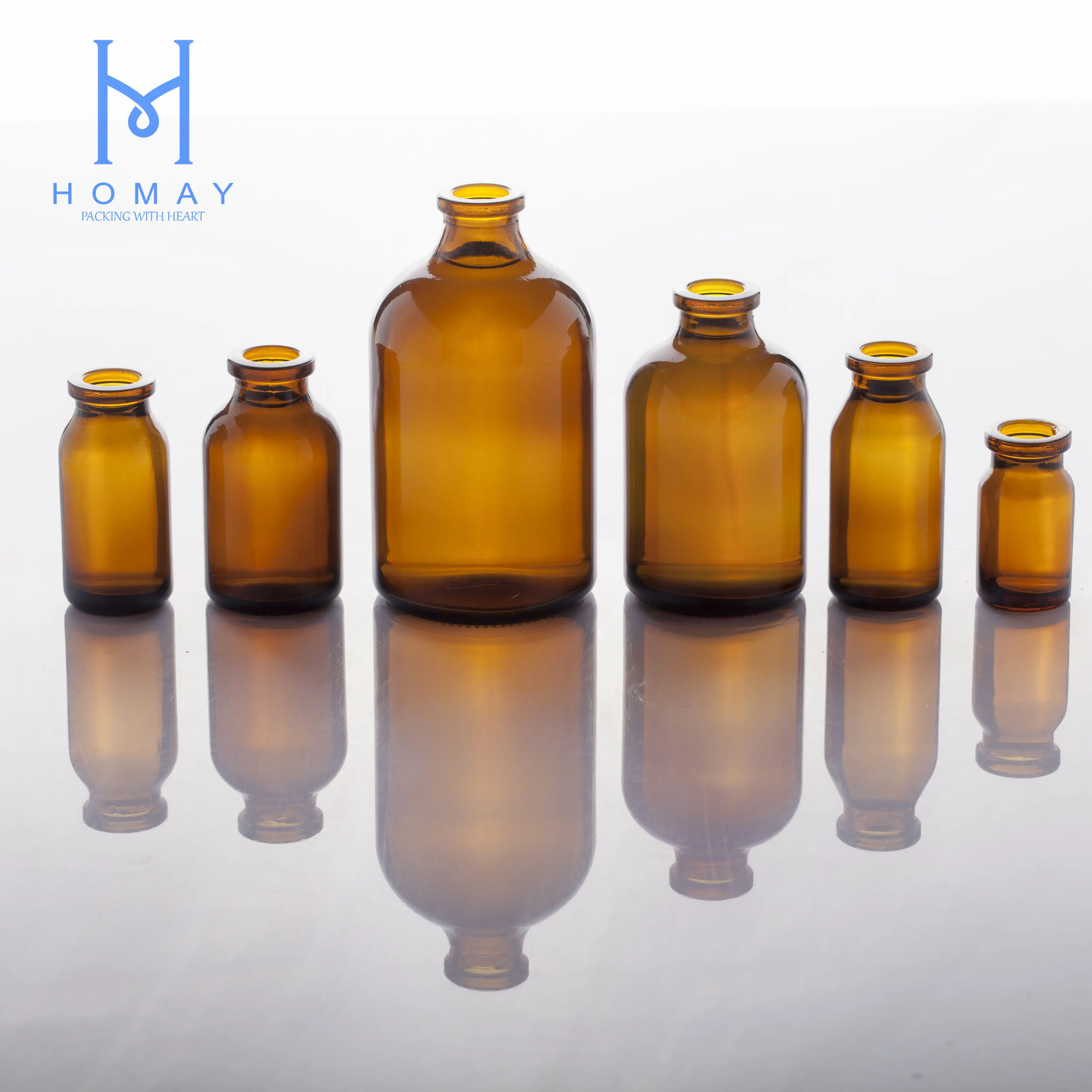 homay packing high quality molded glass vials for pharmaceutical or liquid medicine with plastic cap