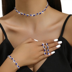 4-Piece Gold Plated Diamond Luxury Bride Wedding Jewelry <b>Set</b> for <b>Women</b>-Necklace Earrings Ring Bracelets <b>Gift</b> - Product Image 3