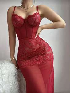C250013 Sexy Lingerie in pizzo in rete esotica abito lungo per dormire vestiti da notte da donna camicie da notte Sexy corsetto Lingerie - Product Image 3