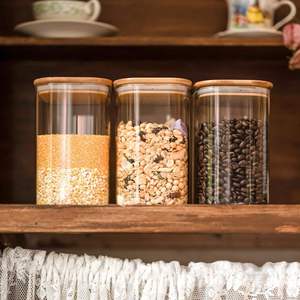 Modern Design Wide Glass Food Storage Container with Wooden Lid and Spoon 250ml Capacity Party Wholesale <b>Set</b> for Kitchen Use - Product Image 2