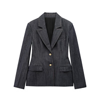 Blazer en jean pour femme, coupe ajustée, simple boutonnage, revers, manches longues, boutons, décontracté, pour le bureau, automne, manteau en jean, vêtement d'extérieur pour femme