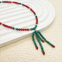 DSCJ Bijoux Usine Géométrique Bohême Réglable Perle Bijoux Bohe Teinture Vert Turquoise Teinture Rouge Corail Collier pour Femmes et Hommes