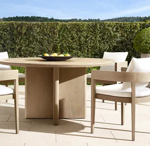 Conjunto de mesa e cadeiras para terraço de hotel e villa ao ar livre, móveis de venda quente para jardim, varanda e cadeiras de jantar em teca