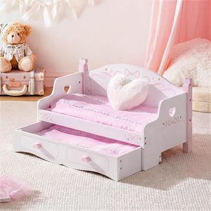 <span class=keywords><strong>Cuna</strong></span> <span class=keywords><strong>de</strong></span> Madera Maciza <span class=keywords><strong>de</strong></span> 18 Pulgadas, Sofá Cama Convertible, Colchón, Edredones, Almohadas, Diseño Moderno <span class=keywords><strong>para</strong></span> Dormitorio, Color Rosa - Product Image 1