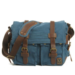 Cloth Bag Retro Canvas with Crazy Horse <strong>Leather</strong> Men and <strong>Women</strong> Messenger Bag Shoulder Bag Casual <strong>Satchel</strong> - Product Image 4