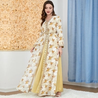 Ensemble de kaftans marocains de luxe, robe Abaya, robe islamique Eid, Jalabiya Marocain, vêtements pour femmes, broderie arabe pour le Ramadan