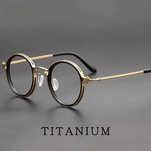 Gafas ópticas para miopía con lentes AC ultraligeras <span class=keywords><strong>de</strong></span> titanio puro con montura redonda retro vintage Black-Storm H33090 - Product Image 3
