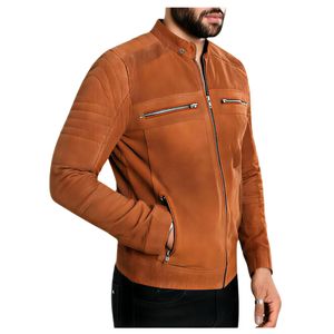 เสื้อแจ็คเก็ตหนังกลับสีน้ำตาลพรีเมียมสำหรับผู้ชาย ระบายอากาศได้ดี ทันสมัย สไตล์ลำลอง คลาสสิก วินเทจ เหมาะสำหรับฤดูหนาว - Product Image 1