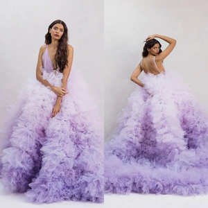 Vestidos de Fiesta LY-PD0257, Vestidos de Noche de Lujo con Volantes, Color Degradado Lila, Vestidos de Tul, Vestidos Elegantes para Mujer - Product Image 1