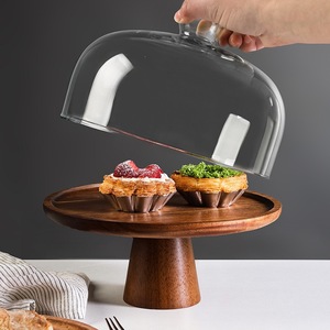Plateau à gâteau avec couvercle, support rotatif en bois pour desserts, pour fêtes et présentations à domicile, couleur unie, forme ronde - Product Image 3