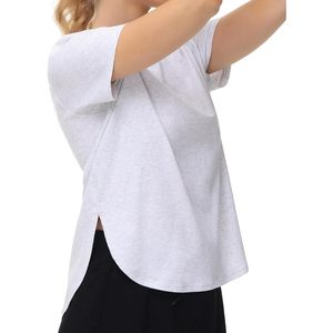Camiseta Deportiva para Mujer FOXA, Corte Holgado, Manga Corta, Cuello Redondo de Algodón, Dobladillo Asimétrico, Top de Yoga - Product Image 1
